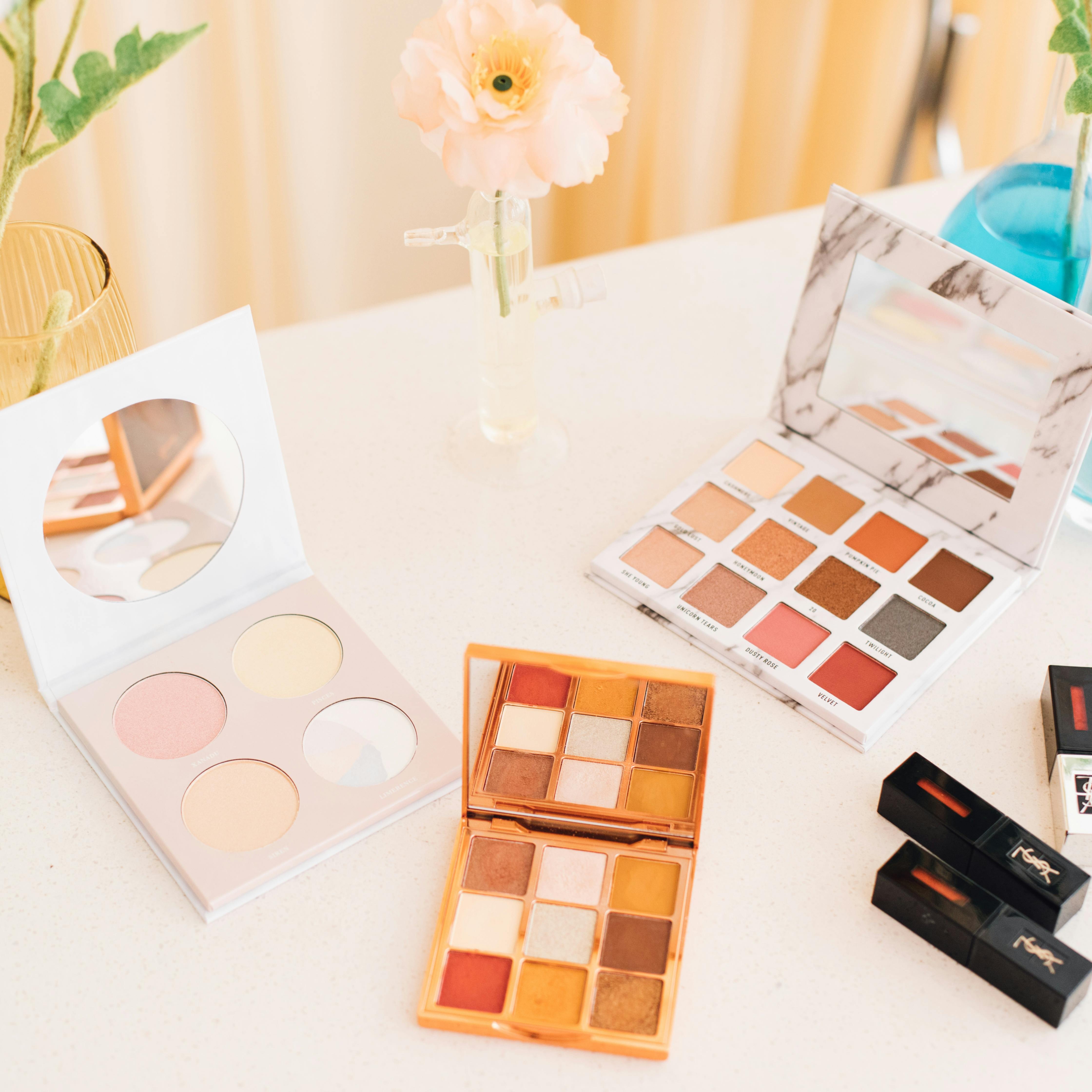 makeup pallets laid out
